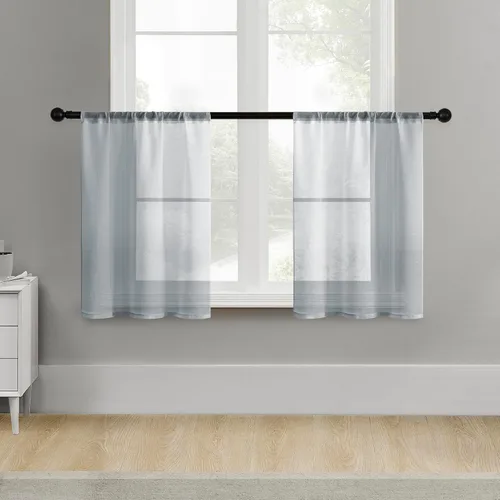 Vista 22 de MRTREES Cortinas transparentes de Aqua Blue, para cocina, de 36 pulgadas de longitud, cortinas transparentes de gasa con filtro de luz, cortinas