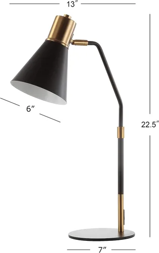 Vista 4 de JONATHAN Y Lámpara de trabajo LED de metal negro y latón de 22.5 pulgadas, lámpara de escritorio minimalista contemporánea de hierro con cabeza