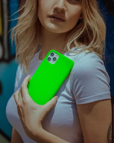 Vista 8 de FELONY CASE Funda de silicona verde neón para iPhone 12 Pro Max Silicona líquida con forro de microfibra antiarañazos, funda protectora a prueba