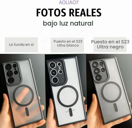Vista 4 de Funda magnética antihuellas para Samsung Galaxy S23 Ultra, protección completa de la cámara, compatible con accesorios MagSafe, cubierta trasera
