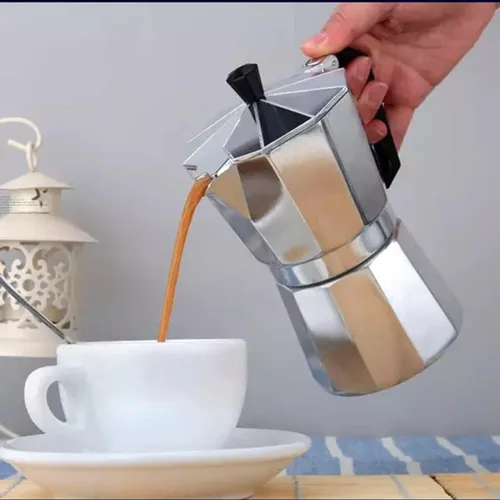 Vista 5 de Cafetera de aluminio para estufa de café expreso, color plateado, 1 taza, cafetera cubana (Brandello Express)