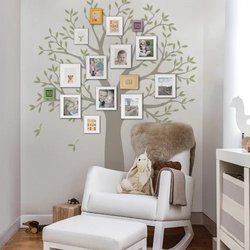 Vista 3 de Adhesivo estrecho para pared, diseño de árbol genealógico, dos colores (esquema B, tamaño pequeño: 62.5 pulgadas de ancho x 80 pulgadas de alto)
