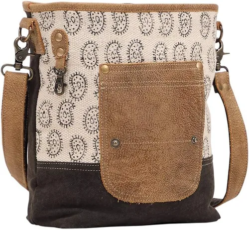 Vista 3 de Myra Bag Bolso De Hombro De Lona Y Cuero Con Estampado Tango S-1436, Marrón marfil