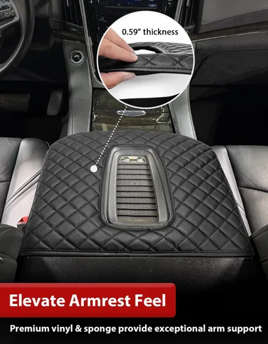Vista 2 de KBH Funda para reposabrazos de consola central para Cadillac Escalade 2015-2020, borde de cuero de vinilo, protector de cojín de consola central