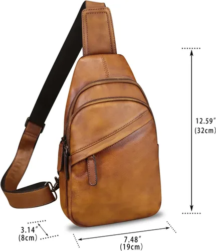 Vista 3 de Bolso de cuero genuino para hombres y mujeres, mochila de cuero vintage, bolso cruzado de hombro a la moda