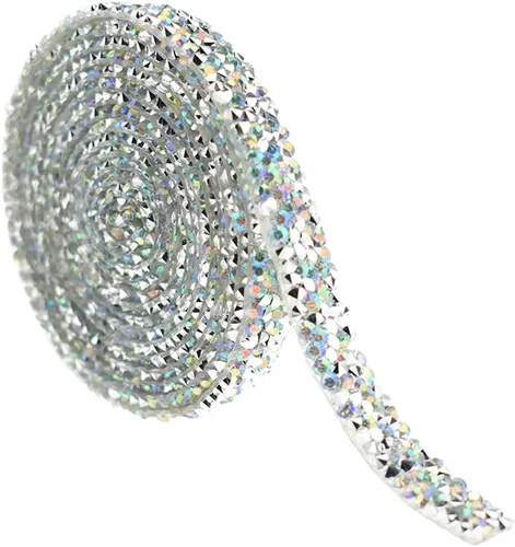 Vista 17 de Hahiyo Cinta de diamantes de imitación de cristal, pegamento térmico, reutilizable, elástico, rollo de malla brillante, 1 yarda, palo de planchar