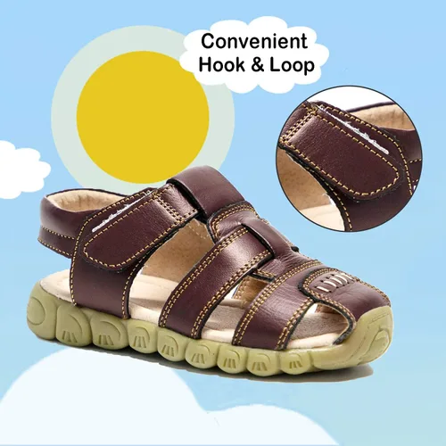Vista 3 de Athlefit Sandalias de cuero para niños y niñas, sandalias de cuero para deportes al aire libre, sandalias casuales