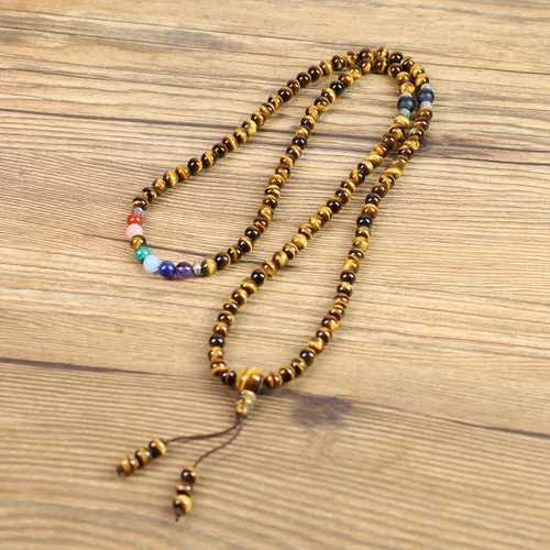 Vista 4 de COAI 108 Japa Mala 7 chakras piedra cruzada collar, Piedra