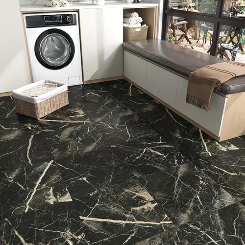 Vista 7 de Azulejos de mármol negro mate para despegar y pegar, láminas de vinilo impermeables para baño, baldosas de mármol negro, 5 unidades autoadhesivas