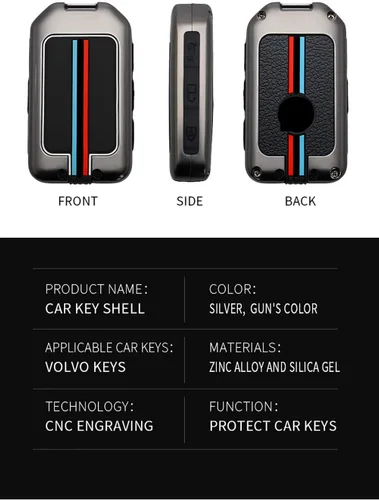 Vista 5 de KUNIO Funda protectora para llavero de automóvil XC40 XC60 S90 XC90 V90 T5 T6 T8, llavero de aleación de zinc y gel de sílice, 4 botones