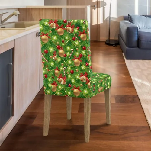 Vista 7 de Rnyleeg Fundas navideñas para sillas de comedor, fundas de asiento de comedor con estampado de campanas brillantes, juego de 1 funda suave y lavable