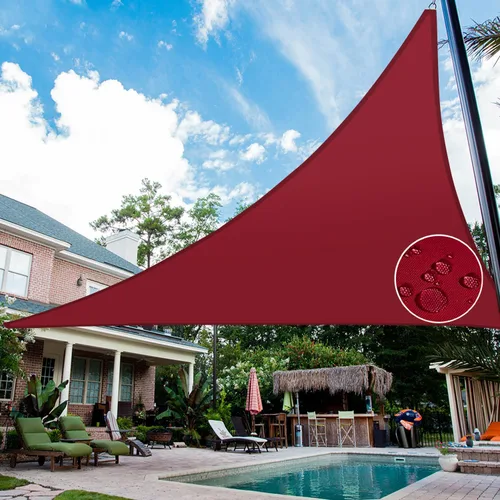 Vista 9 de Patio Toldo tipo vela triangular impermeable, 5 x 5 x 5 pies, toldo de tela de alta densidad, 95% de bloqueo UV, cubierta Patio para exteriores