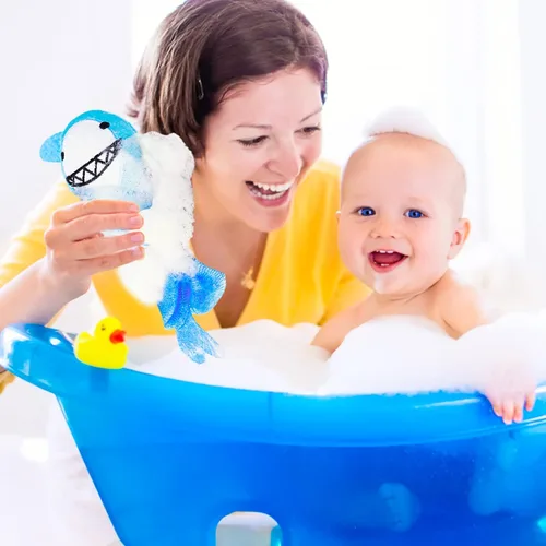 Vista 5 de Esponja de baño de animales para baño, esponja de lufa para niños, esponja de esponja corporal de malla, esponja de lufa para baño y ducha, esponja