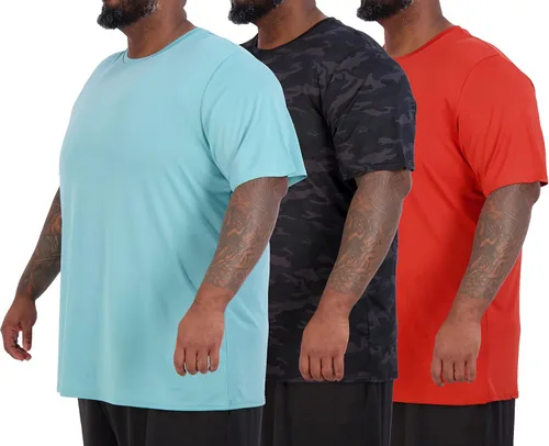 Vista 17 de 3 Pack Men's Big and Tall Dry Fit T Shirts Workout Gym Athletic Crew Tee Manga corta - Conjunto 1