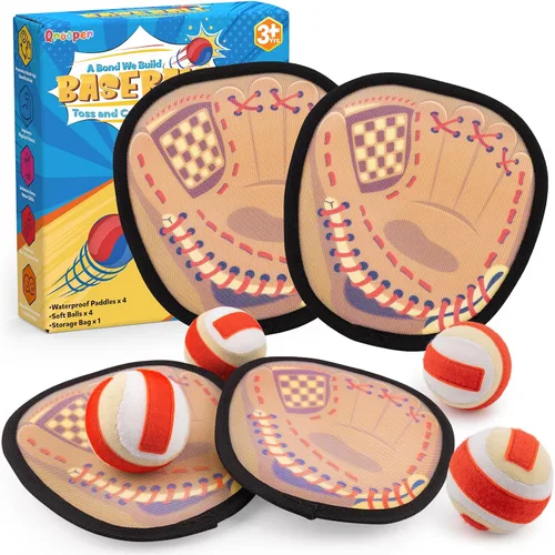 Vista 10 de Juego de pelota de lanzar y atrapar guantes de entrenamiento de béisbol para niños, juguetes de playa para niños de 3, 4, 5, 6, 7, 8 años, regalos
