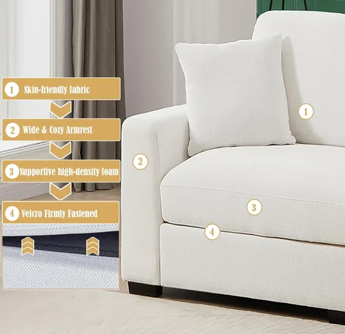 Vista 6 de Sofá modular Cloud de 212 pulgadas con tumbona grande, profundo y cómodo, sofás seccionales en forma de L de gran tamaño para sala de estar, Blanco