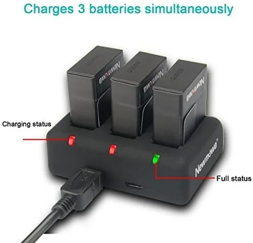 Vista 5 de Newmowa Batería de repuesto AHDBT-302 de 1300 mAh (paquete de 3) y cargador rápido de 3 canales para GoPro Hero 3, GoPro Hero 3+, AHDBT-301