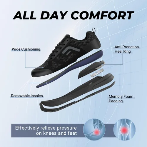 Vista 3 de FitVille Zapatos extra anchos para hombre para caminar todo el día, zapatos deportivos anchos para pies planos, ajuste de arco, alivio del dolor