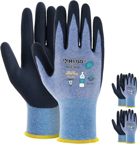 Vista 12 de KAYGO Guantes de trabajo para mujer, guantes de trabajo de seguridad ecológicos con revestimiento de goma transpirable, KGE19L, 3 pares Excellent