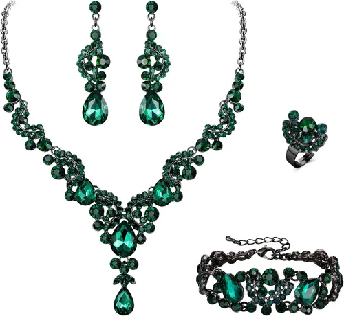 Vista 18 de Ever Faith - Conjunto de collar y aretes de lágrima con cristales de diamantes de imitación para novia, ondas florales