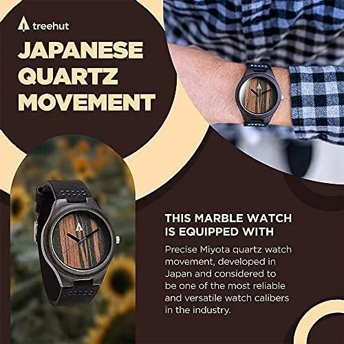Vista 7 de Treehut - Reloj de pulsera analógico para hombres, de madera con correa de piel auténtica, estilo elegante.