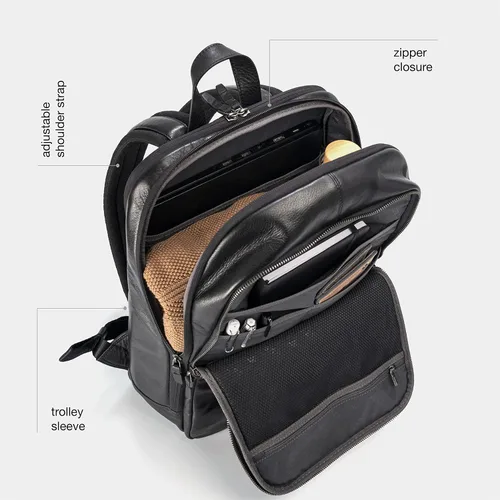 Vista 4 de VELEZ Mochila de cuero de grano completo con compartimento para laptop de 14 pulgadas, mochila delgada unisex para universidad, trabajo y negocios