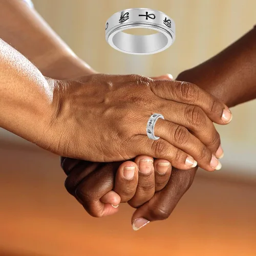 Vista 7 de CHEODIN Ojo de Horus anillo giratorio de acero inoxidable para ansiedad, Ankh, anillo de compromiso para mujeres y hombres, anillo de compromiso