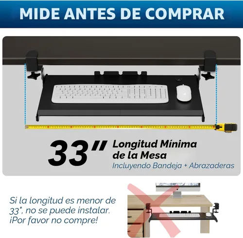 Vista 5 de AX WABER AX01WB01 - Bandeja extraíble para teclado debajo del escritorio con sistema de montaje de abrazadera C ajustable extra resistente, 27.3