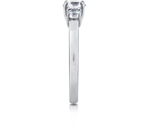Vista 3 de Tienda Essentials Anillo redondo de 3 piedras de plata de ley chapada en platino o oro hecho con circonita cúbica de elementos infinitos