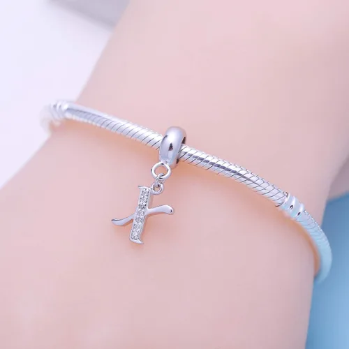 Vista 103 de ABUN Abalorio de plata de ley 925 con letra A a la Z, espaciador de inicial, con circonita cúbica transparete colgante, auténtica, para pulseras