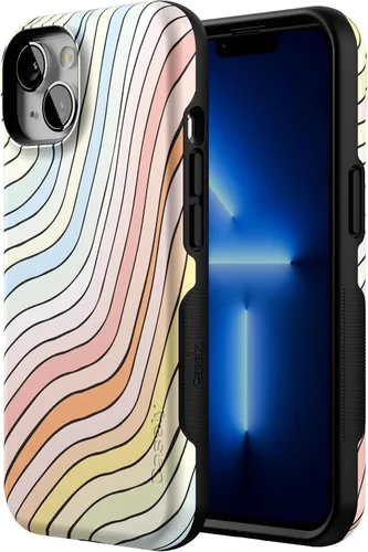 Vista 2 de Casely Funda para iPhone 13 Ride The Wave Arcoíris pastel rayado Compatible con MagSafe Diseño protector audaz