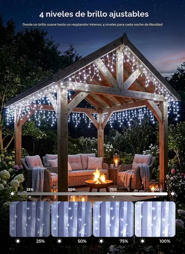 Vista 3 de Luces de Navidad de carámbano para exteriores, 40 pies, 432 LED, impermeables, para exteriores, 8 modos de iluminación, con control remoto Blanco