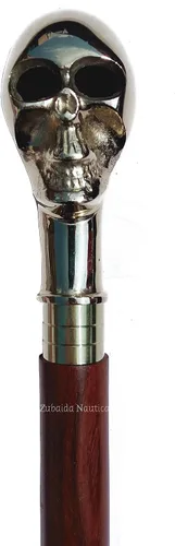 Vista 2 de Palo de madera marrón con cabeza de latón con diseño de calavera y cabeza completa, regalo vintage para hombres, regalo para mujeres, 37 pulgadas