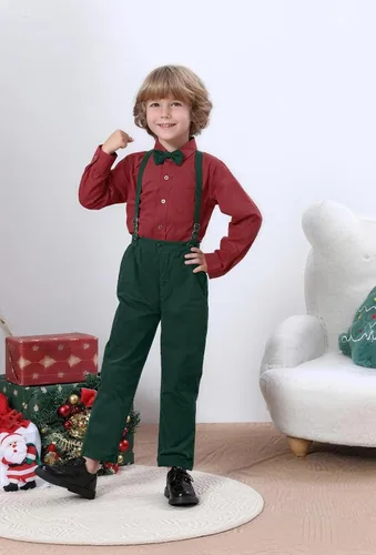 Vista 15 de A&J DESIGN Conjunto de ropa formal para niños pequeños con tirantes y tirantes