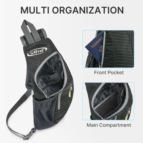 Vista 3 de G4Free - Bolso bandolera para hombres y mujeres, mochila pequeña para el pecho y el hombro, ligera, para viajes, actividades al aire libre y Negro