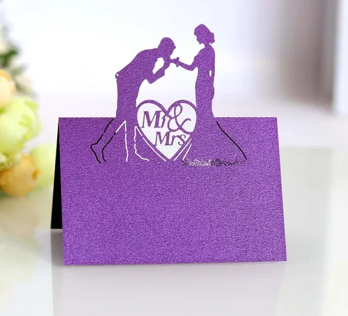 Vista 17 de 50 tarjetas de lugar, tarjetas de mesa, tarjetas de nombre para ajuste de mesa, romántico, amante, corazón, tarjeta de papel, banquete de asiento 3d
