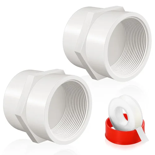 Vista 13 de Boltigen 5 piezas de accesorios de tubería de PVC blanco, adaptador conector de tubería de rosca hembra NPT de 2 pulgadas, acoplamiento de tubería