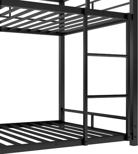 Vista 6 de Harper & Bright Designs Litera triple de metal individual sobre cama individual, litera baja resistente con barandillas de seguridad y escalera Negro