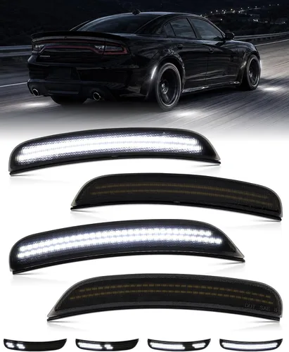 Vista 10 de Luces LED azules de marcador lateral para Dodge Charger 2015 2016 2017 2018 2019 2020 2021 2022 2023 2024, lámparas de parachoques delantero
