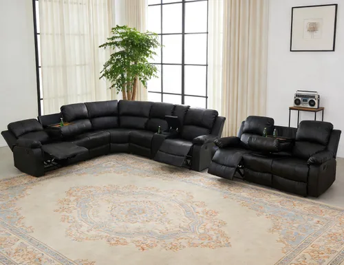 Vista 35 de Juego de sofá seccional reclinable manual, juegos de muebles de sala de estar, sofá seccional en forma de L y 2 sillas, cómodo sofá reclinable