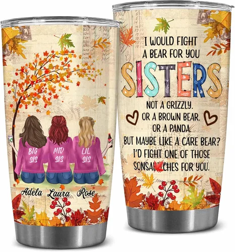 Vista 14 de WHIDOBE Vaso personalizado para hermana (2 hermanas), vaso personalizado para hermana con avatares, nombres, citas, regalo de cumpleaños 2 Sisters