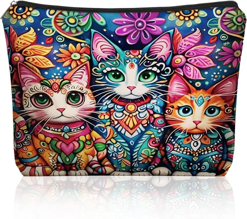 Vista 8 de Bolsa de maquillaje de gato negro para regalo de mamá y gato: bonita bolsa de cosméticos y artículos de tocador para niñas y mujeres, hermanas