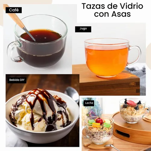 Vista 5 de Sliner 4 juegos de 16 onzas Tazas grandes de vidrio de otoño con tapas de bambú, cucharas, asa, tazas de té de vidrio transparente vintage