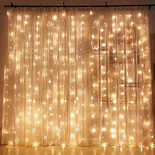 Vista 3 de Twinkle Star Cadena de luces de estrella de 100 LED de 49 pies, blanco cálido 300 luces LED para cortina de ventana, blanco cálido