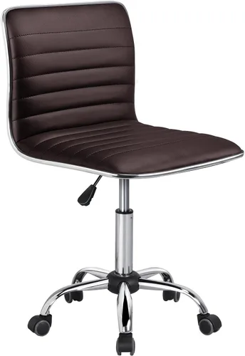 Vista 14 de Yaheetech Silla de oficina de trabajo de polipiel acanalada sin brazos, silla ejecutiva ajustable con respaldo bajo y ruedas, gris