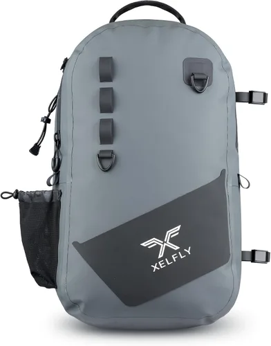 Vista 11 de Xelfly - Mochila de pesca impermeable con soporte para caña, válvula de aire inflable, correas acolchadas para la cintura y bucles para engranajes