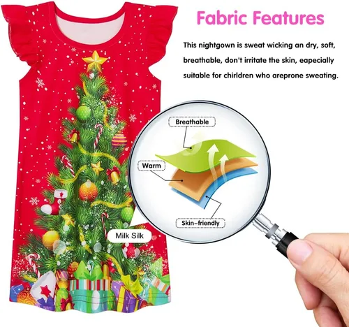 Vista 4 de uideazone Camisones para niñas, con mangas con vuelo, vestido de pijama con estampado 3D de princesa, talla 5-12