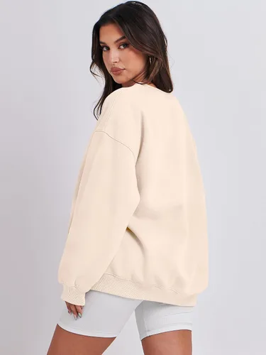Vista 3 de Caracilia Sudaderas con capucha de forro polar de gran tamaño para mujer, cuello redondo, manga larga, suéter de moda de otoño 2024