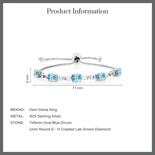 Vista 37 de Gem Stone King Pulsera de tenis de diamantes cultivados en laboratorio con piedra natal de 3-6 quilates para mujer, plata de ley 925, ovalada