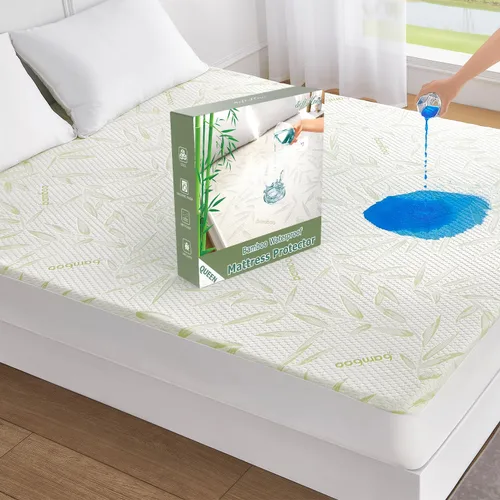 Vista 11 de Protector de Colchón Twin Impermeable, Funda Protectora de Colchón Lavable de Rayón de Bambú, Cubrecolchón Transpirable y Silencioso con Elástico
